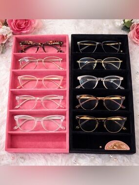 Tahari Home Velvet Sunglass & Jewelry Organizer – 6 Compartment (Pink or Black)